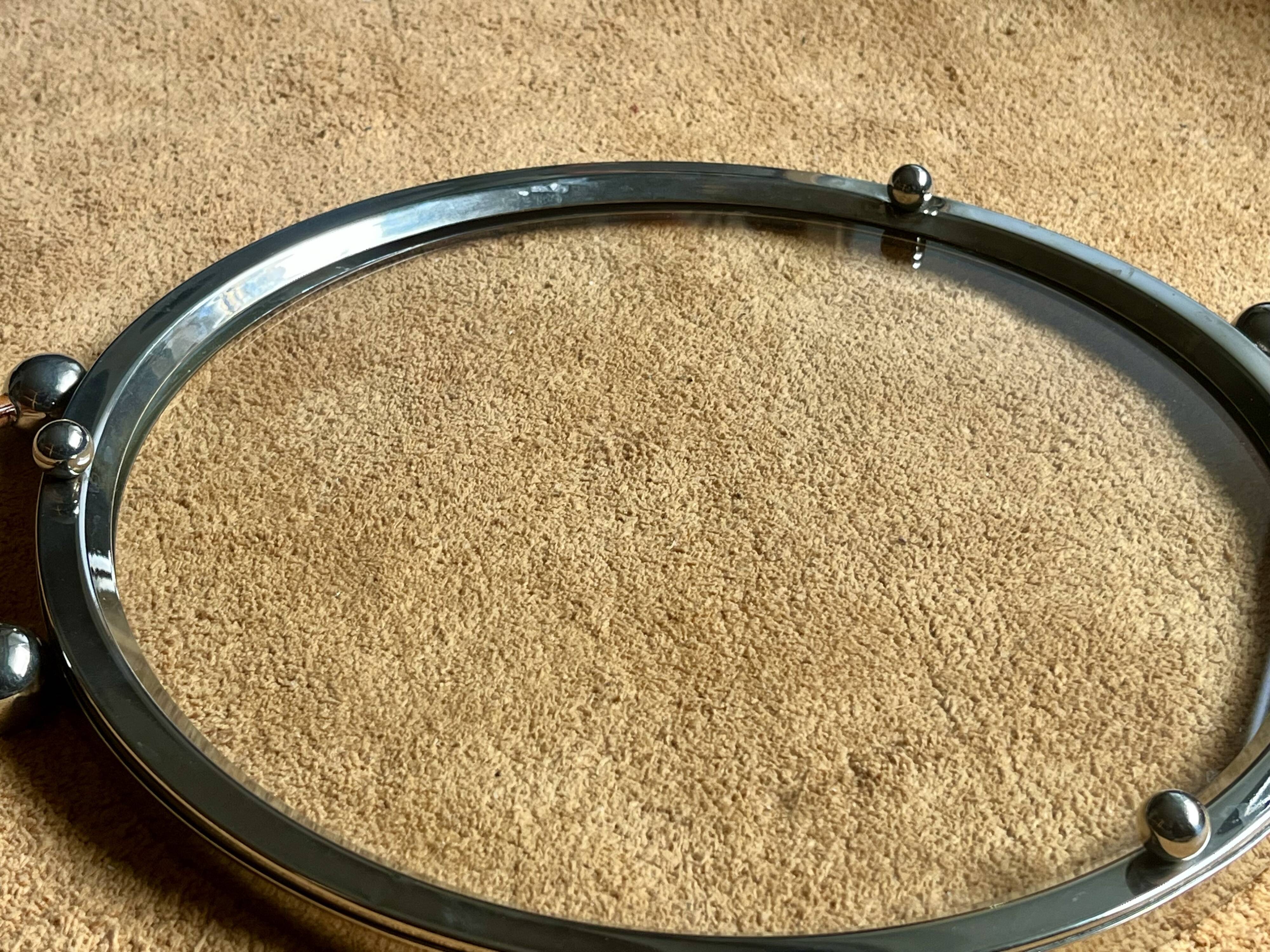 Art Deco tray - Leather & Stainless steel - Very good condition