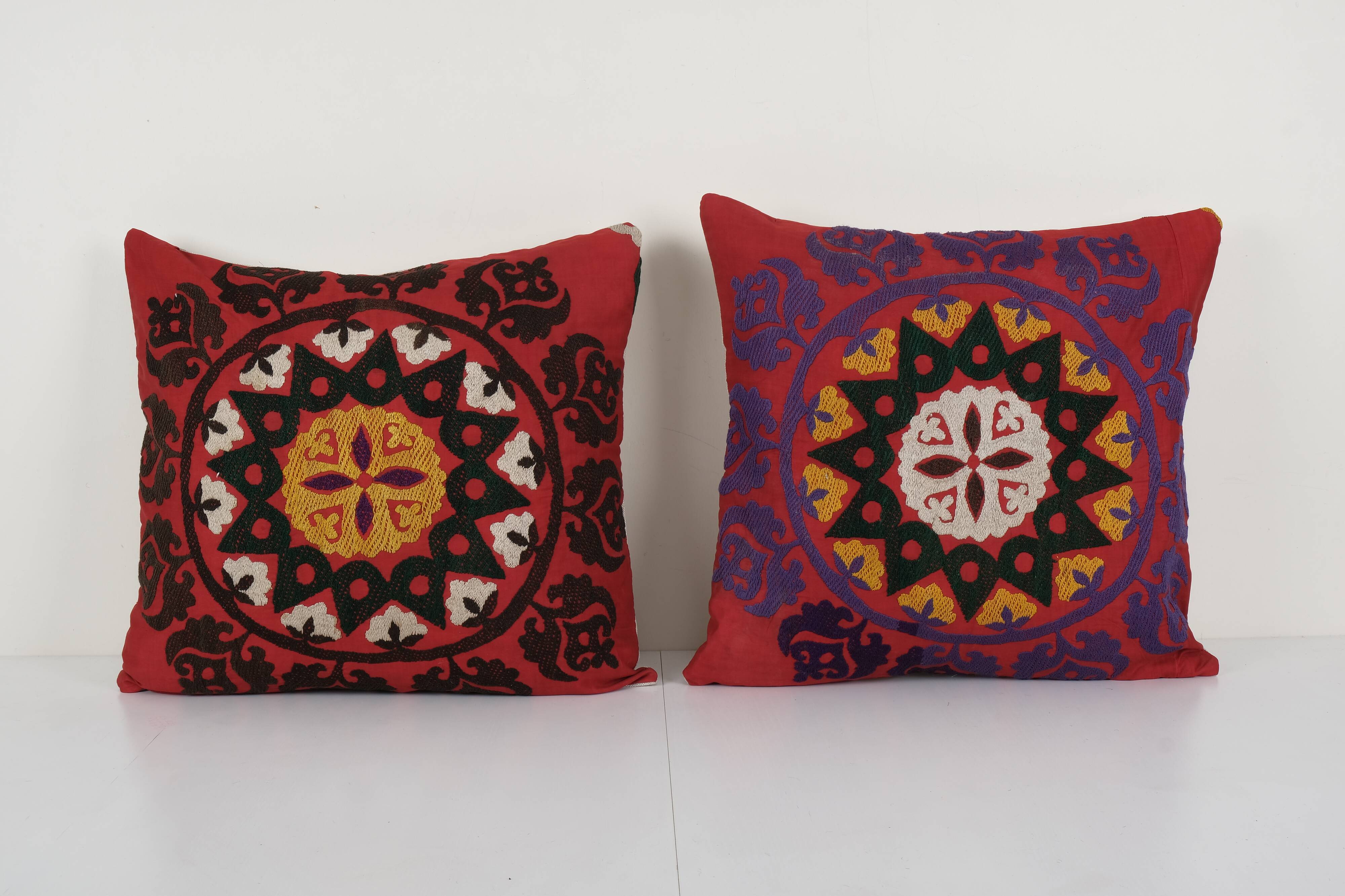 Red tashkent suzani square matching pillow cases