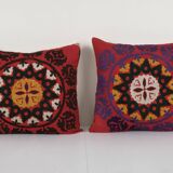 Red tashkent suzani square matching pillow cases