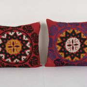 Red tashkent suzani square matching pillow cases