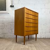 Scandinavian chest of drawers 6 vintage oak drawers, 60s