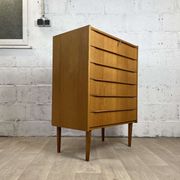 Scandinavian chest of drawers 6 vintage oak drawers, 60s