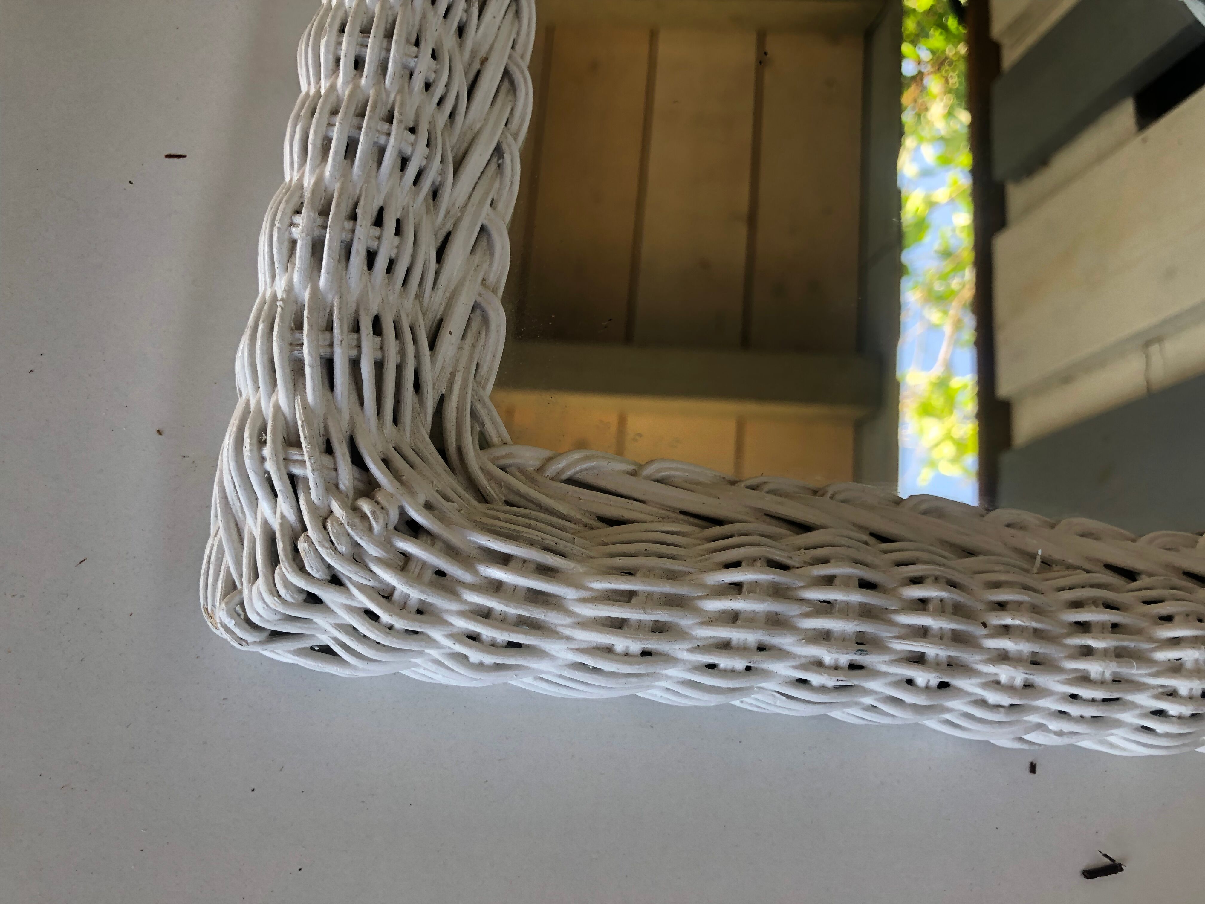White rattan mirror
