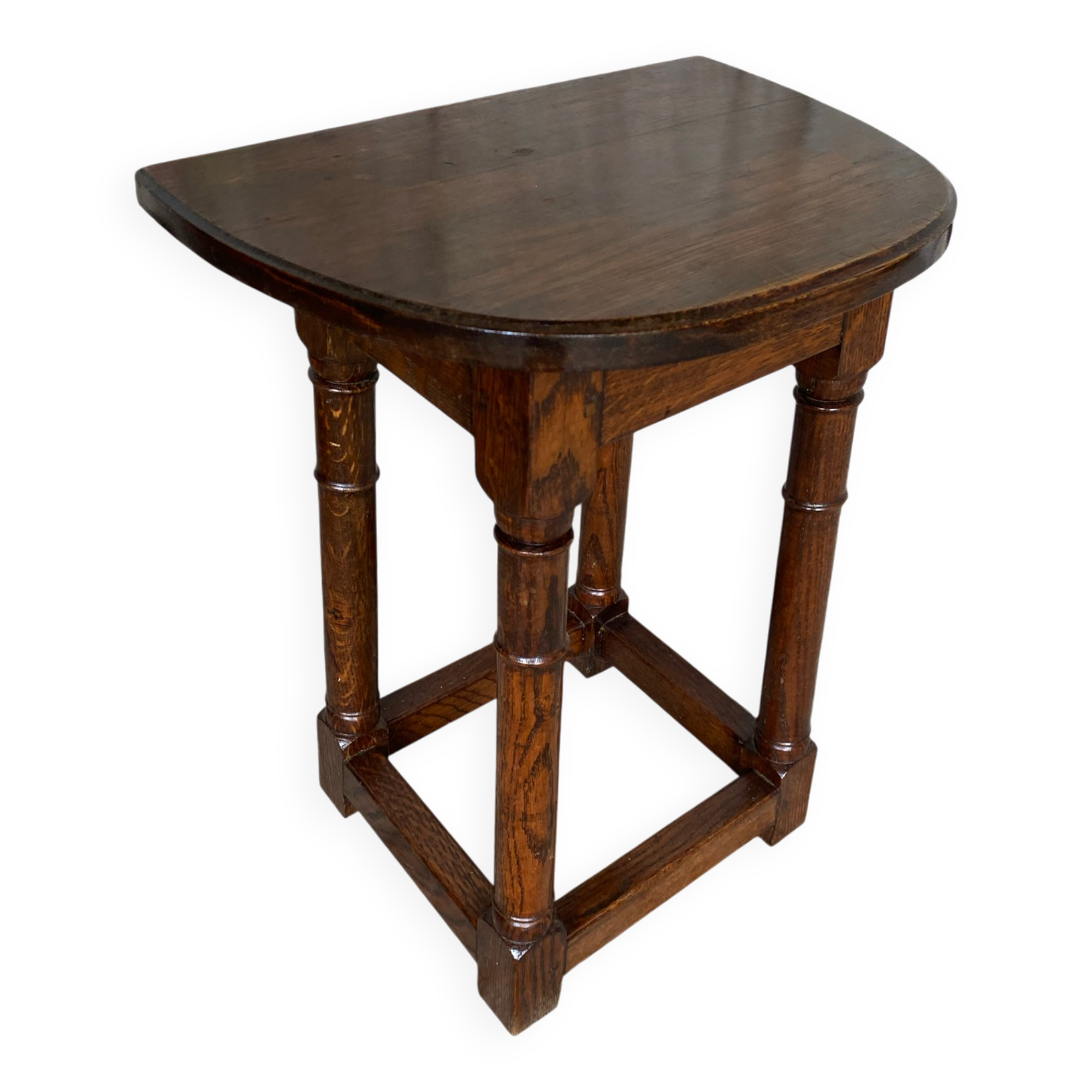 Escabelle Choir Stool Antique Solid Oak Half-Moon 19th Century Wine