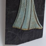 Religious slate wall plaque - hand-painted carved wood overprint - 1970