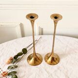 Pair of Scandinavian candlesticks in gilded brass H 23 cm
