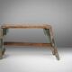 Industrial green wooden stool with nice patina, France 1900