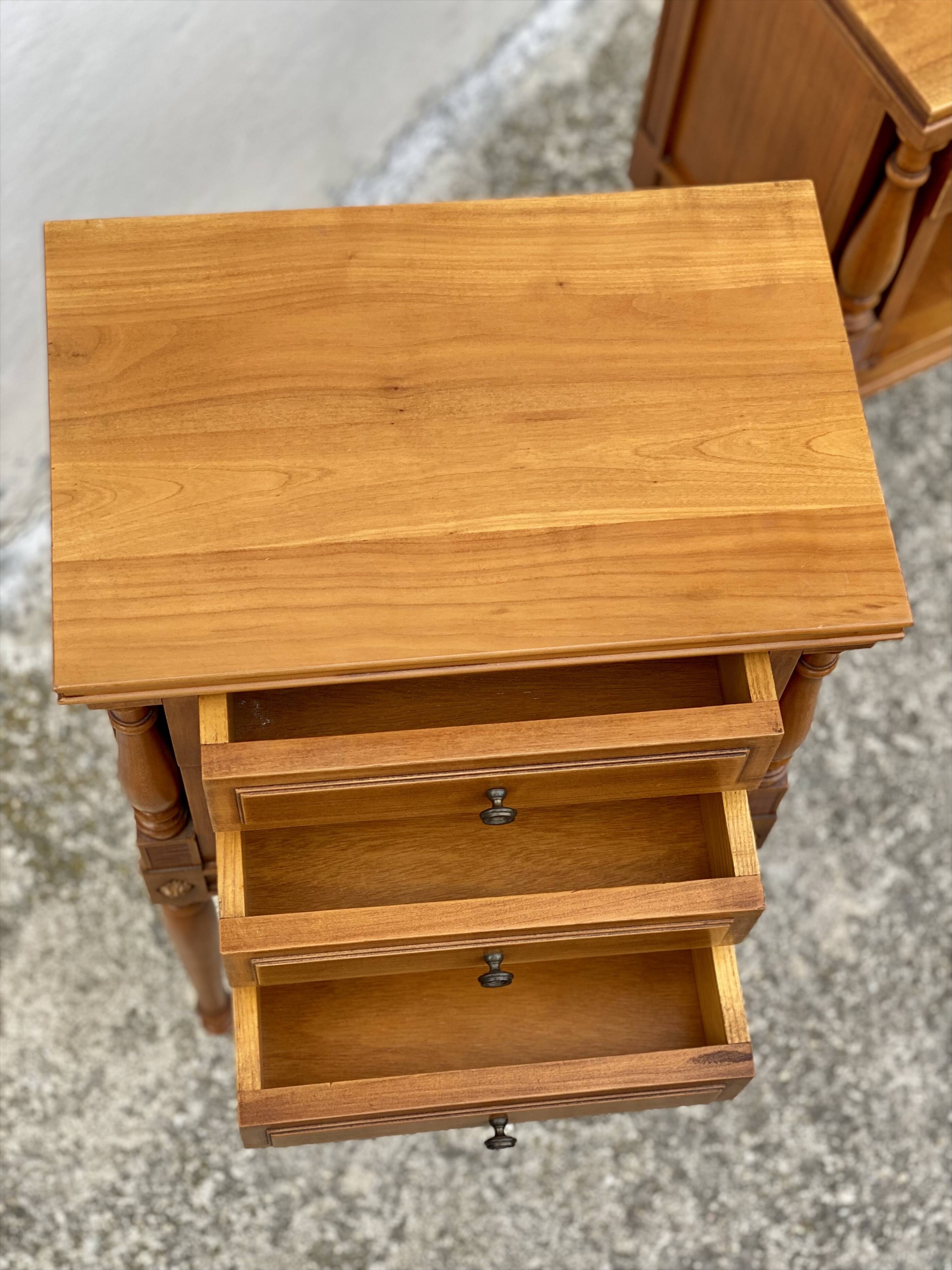 Pair of vintage fruitwood bedside tables from the 1960s.