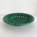 Vintage openwork green ceramic fruit bowl