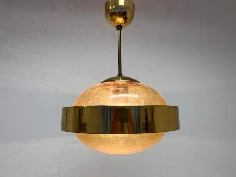 Mid century design Space Age UFO Brass Pendant by Kamenicky Senov, 1970s
