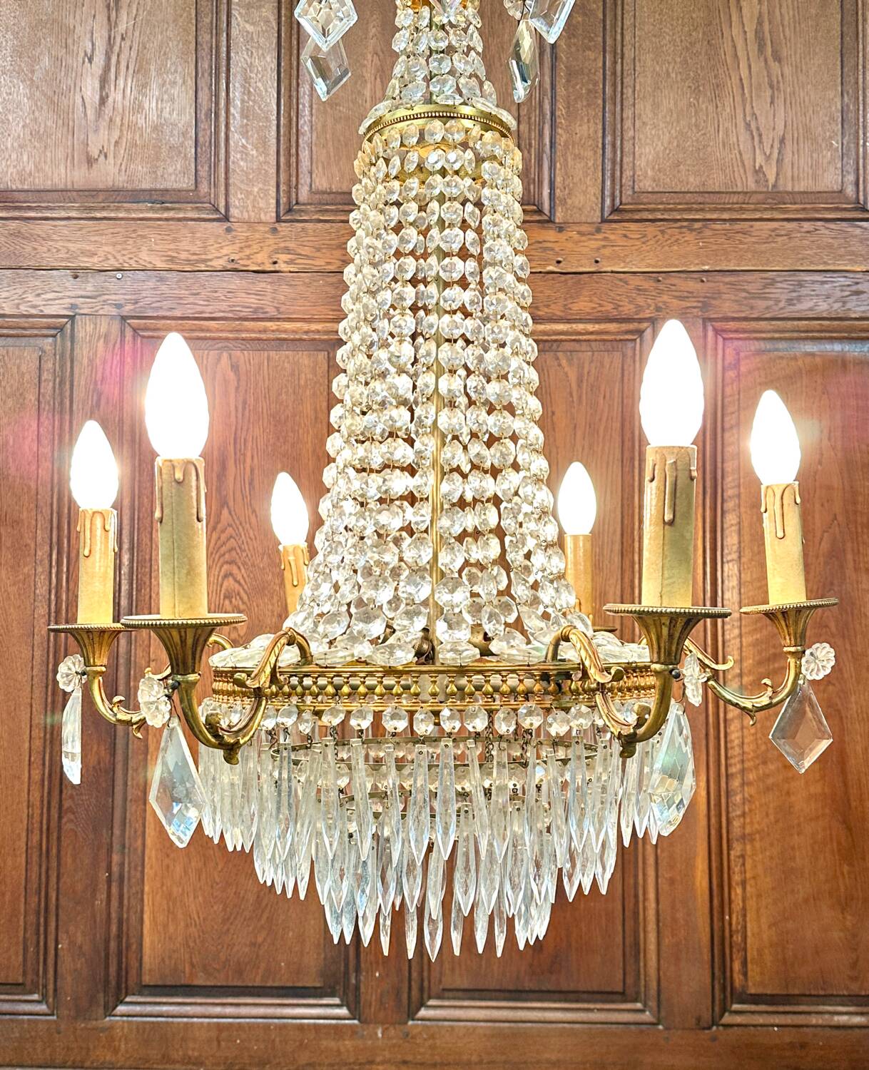 Louis XVI style hot air balloon chandelier with tassels