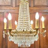 Lustre à pampilles de forme montgolfière, style Louis XVI