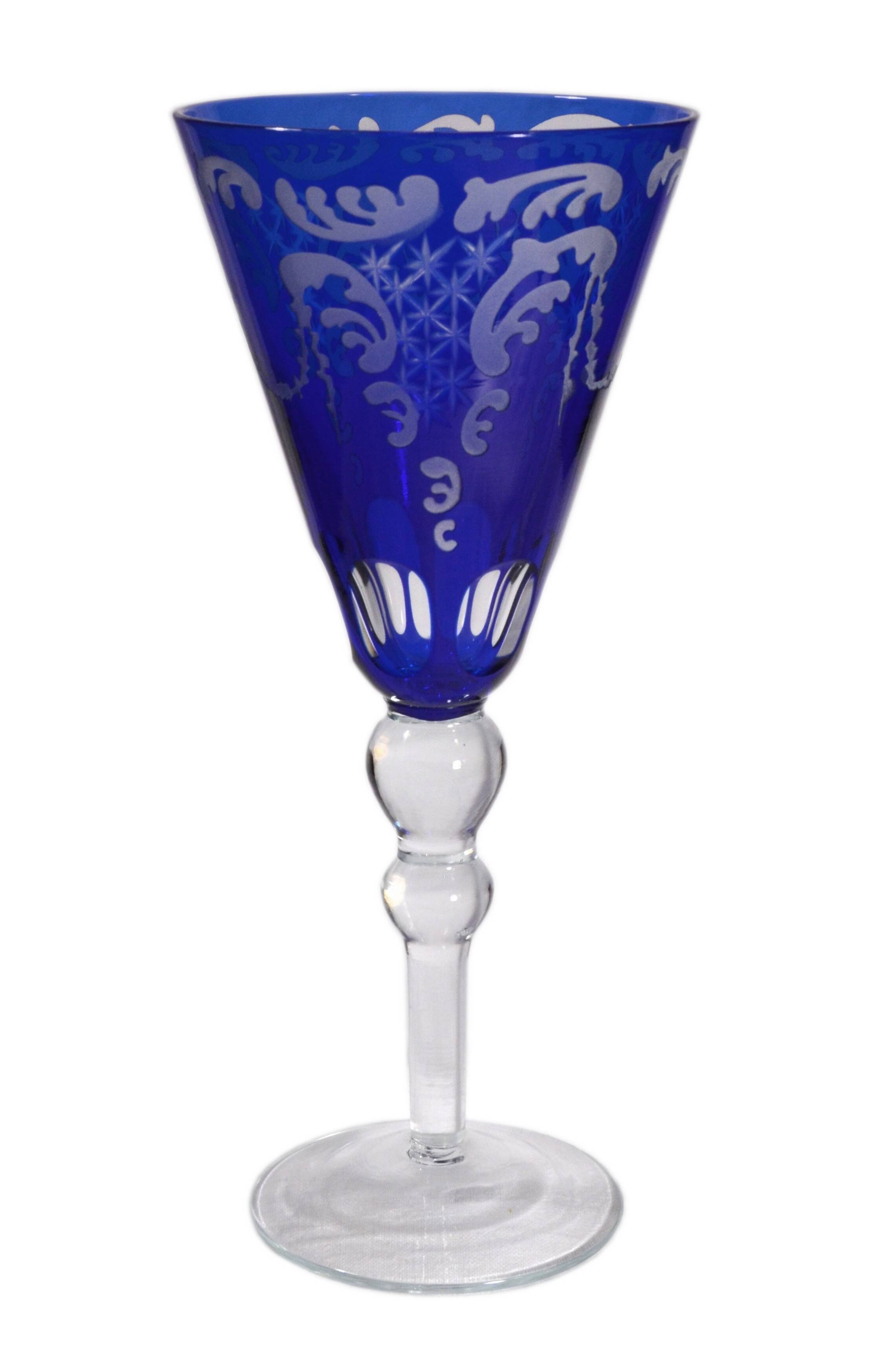 Cobalt blue patterned stem glass and frosted glass, 10x24cm