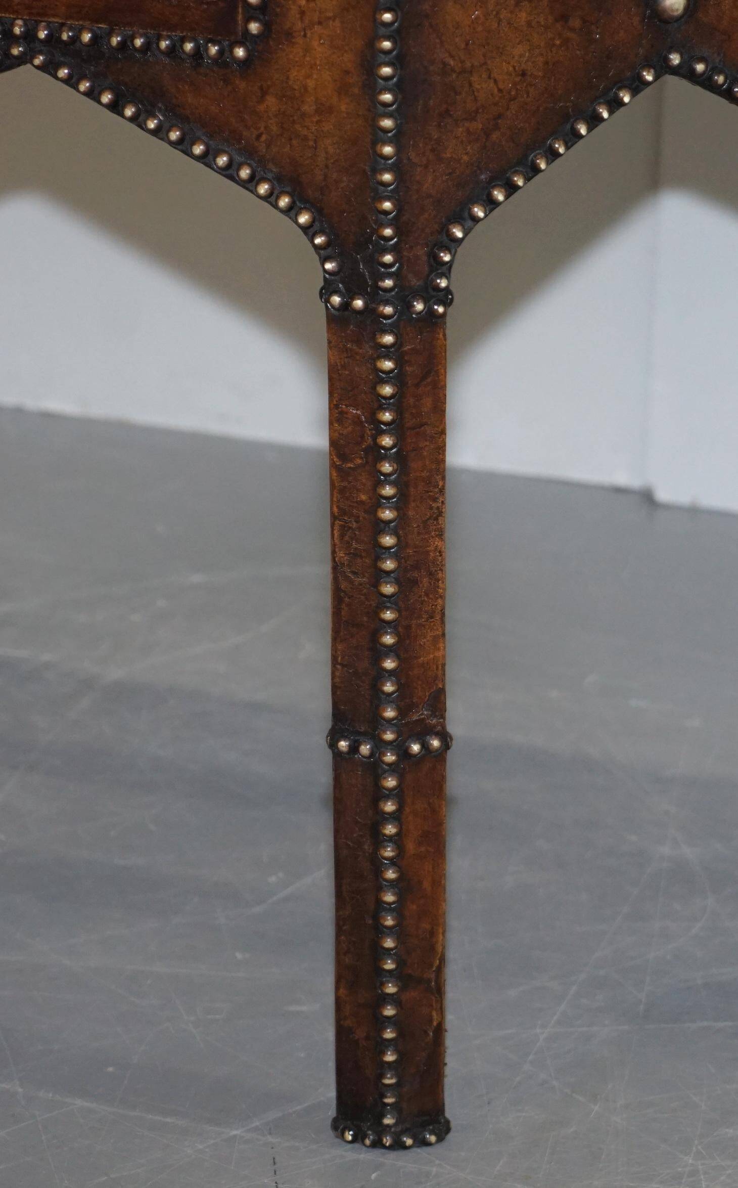 Antique Leather Studded Console Table in Gothic Pugin Style Restored