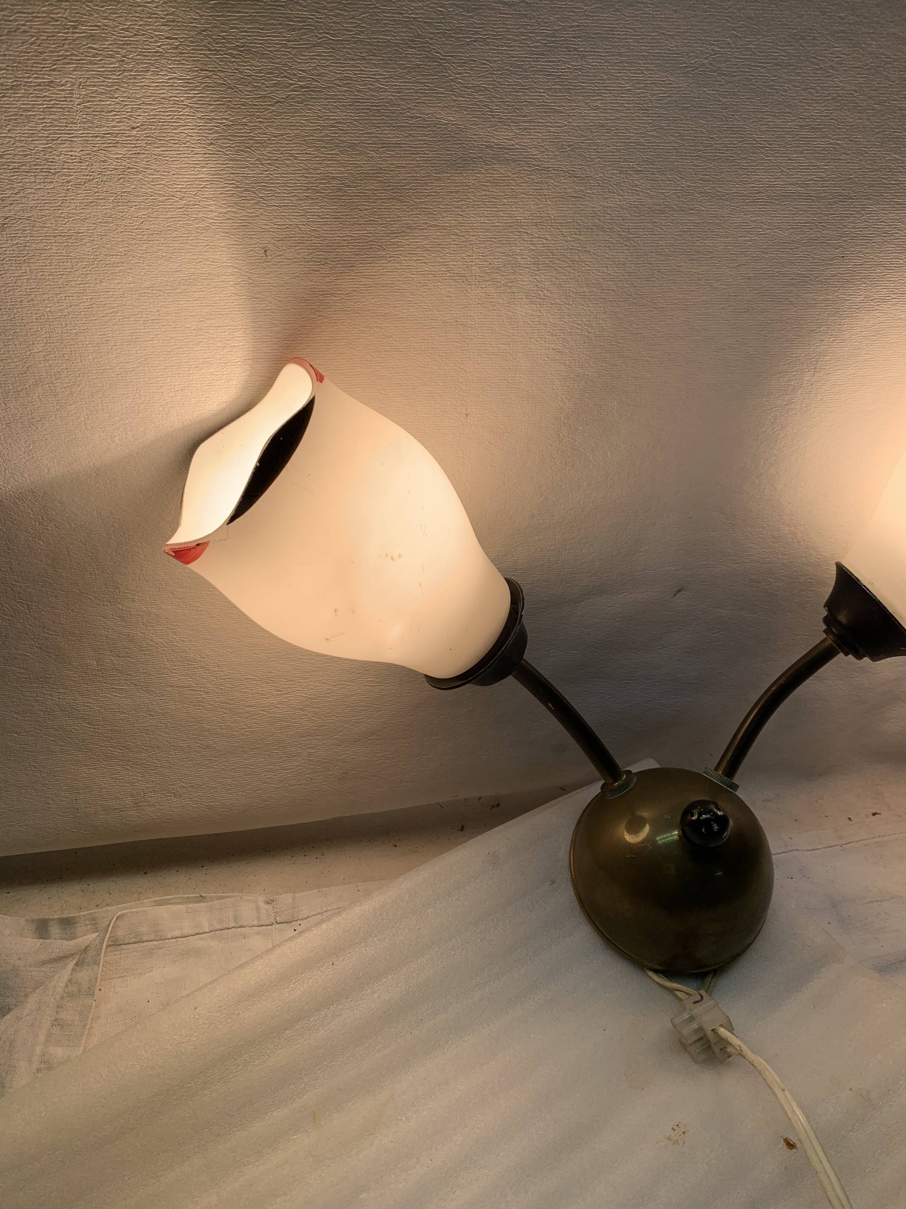 Ensemble de 3 appliques tulipe laiton et opaline