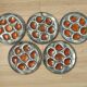 Set of 5 French Pordic Blue Grey & Orange Hand Painted 6 Well Oyster Plates 4974
