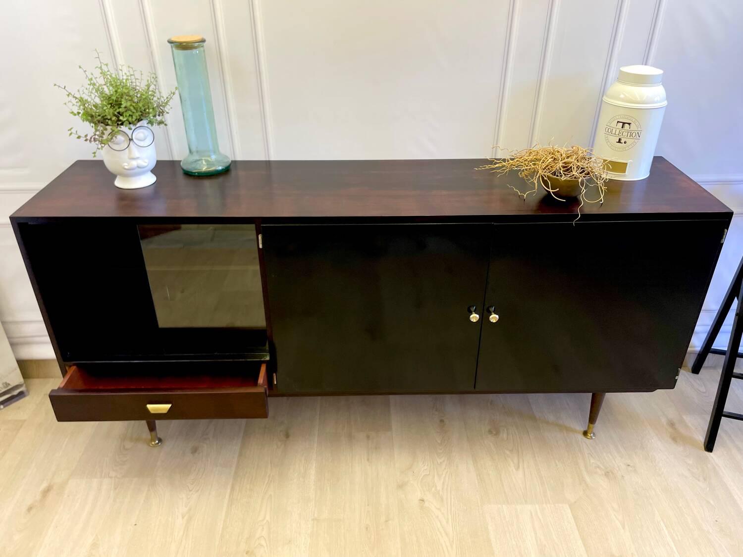 Vintage enfilade design 60s/70s – wood and black lacquer