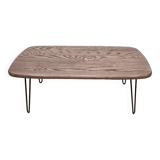 Table basse ovale chêne massif pieds épingles acier