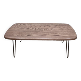 Table basse ovale chêne massif pieds épingles acier
