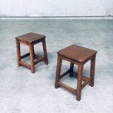 Set of Belgian Handcrafted Wooden Stools, 1940s