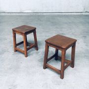 Set of Belgian Handcrafted Wooden Stools, 1940s