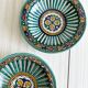 2 antique handmade ceramic dishes, colorful plates