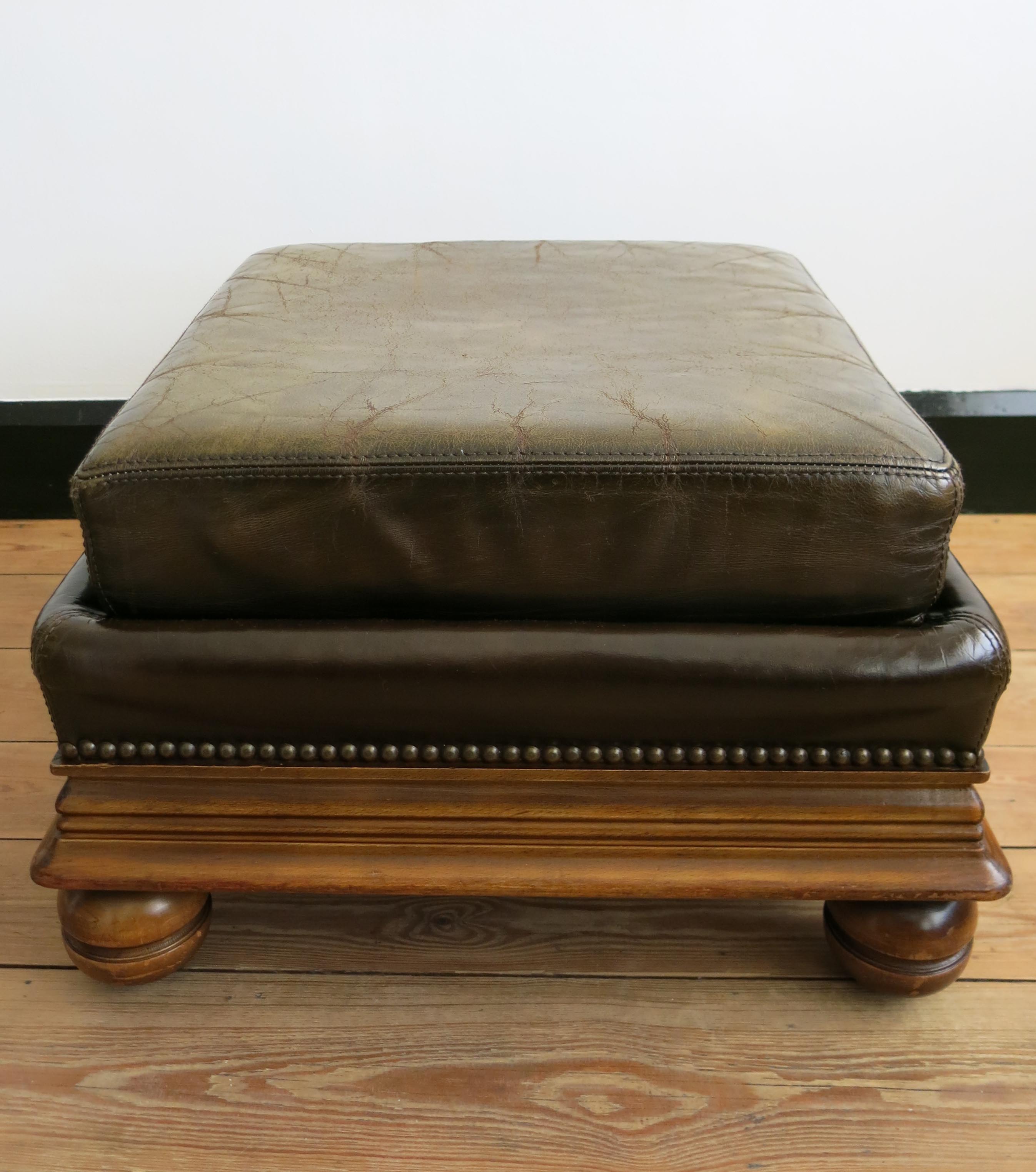 English Chesterfield style leather footrest