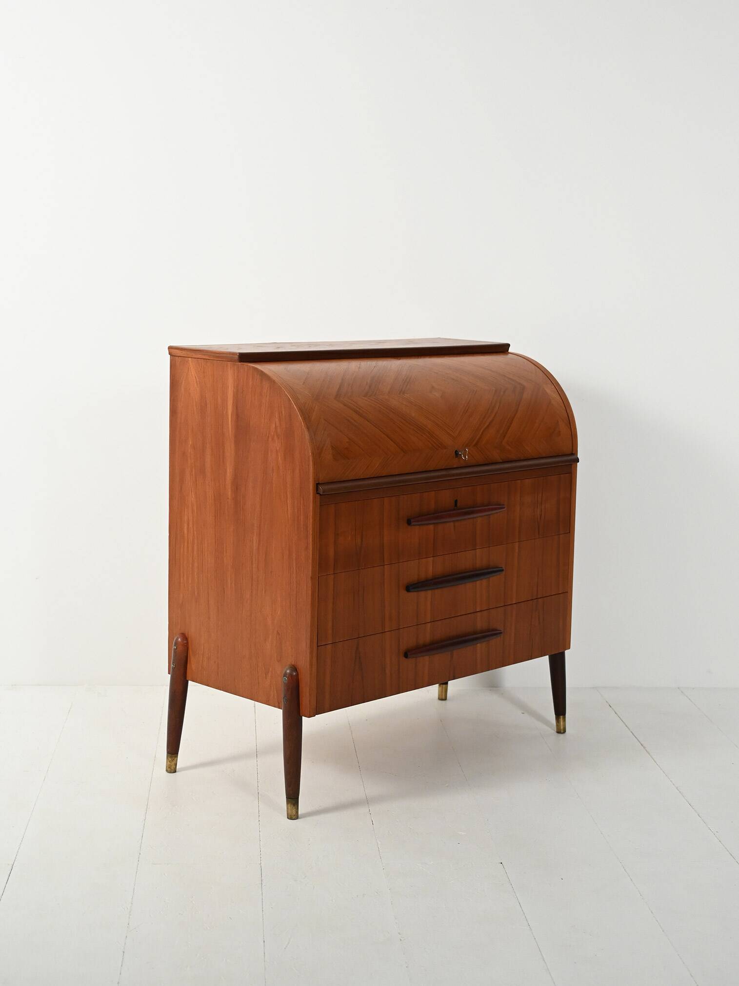 1950s Scandinavian teak secrétaire with elongated sculpted pulls