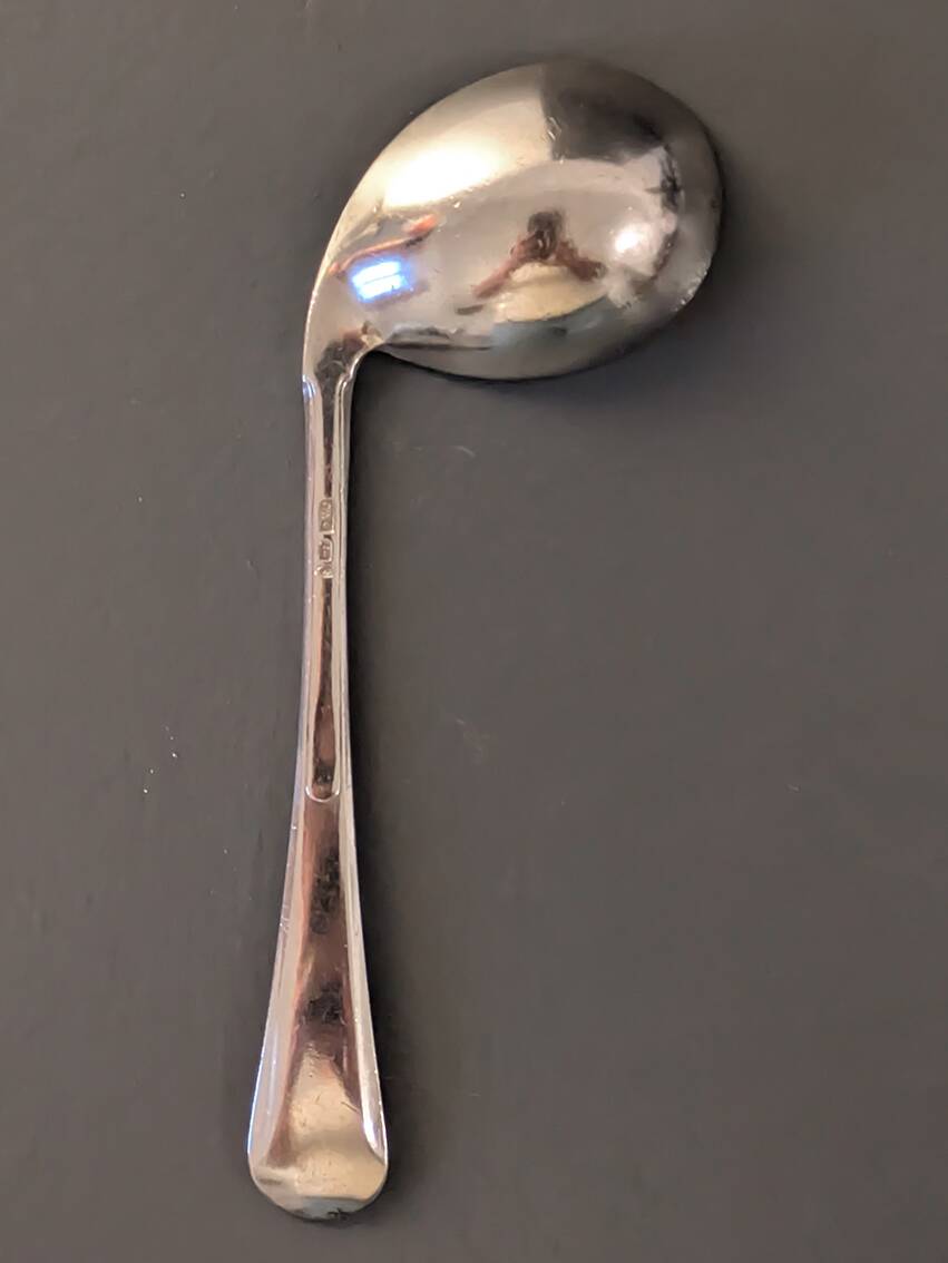Wiskemann baby porridge spoon, Swiss silver