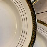 Set of 6 vintage semi-porcelain soup plates, Chinon de Céranord green and gold frieze
