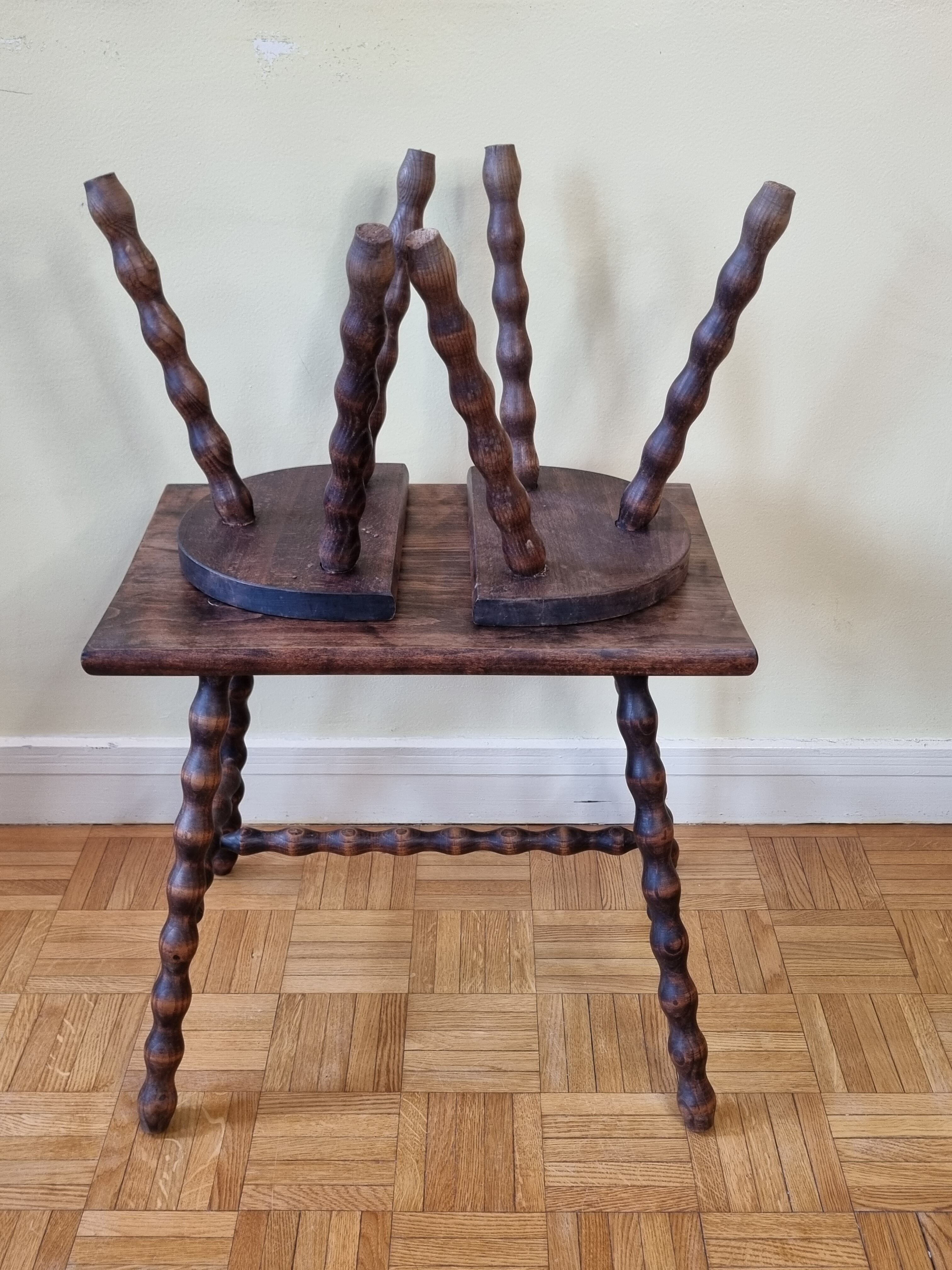 Breton style tripod children's table and stools in solid wood