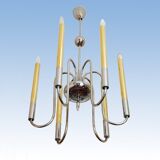 Lustre 1950s en laiton et laiton chromé à 6 lumières
