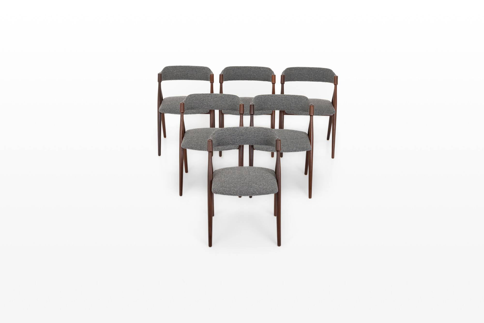 Set of 6 vintage dining chairs in grey bouclé