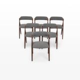 Set of 6 vintage dining chairs in grey bouclé
