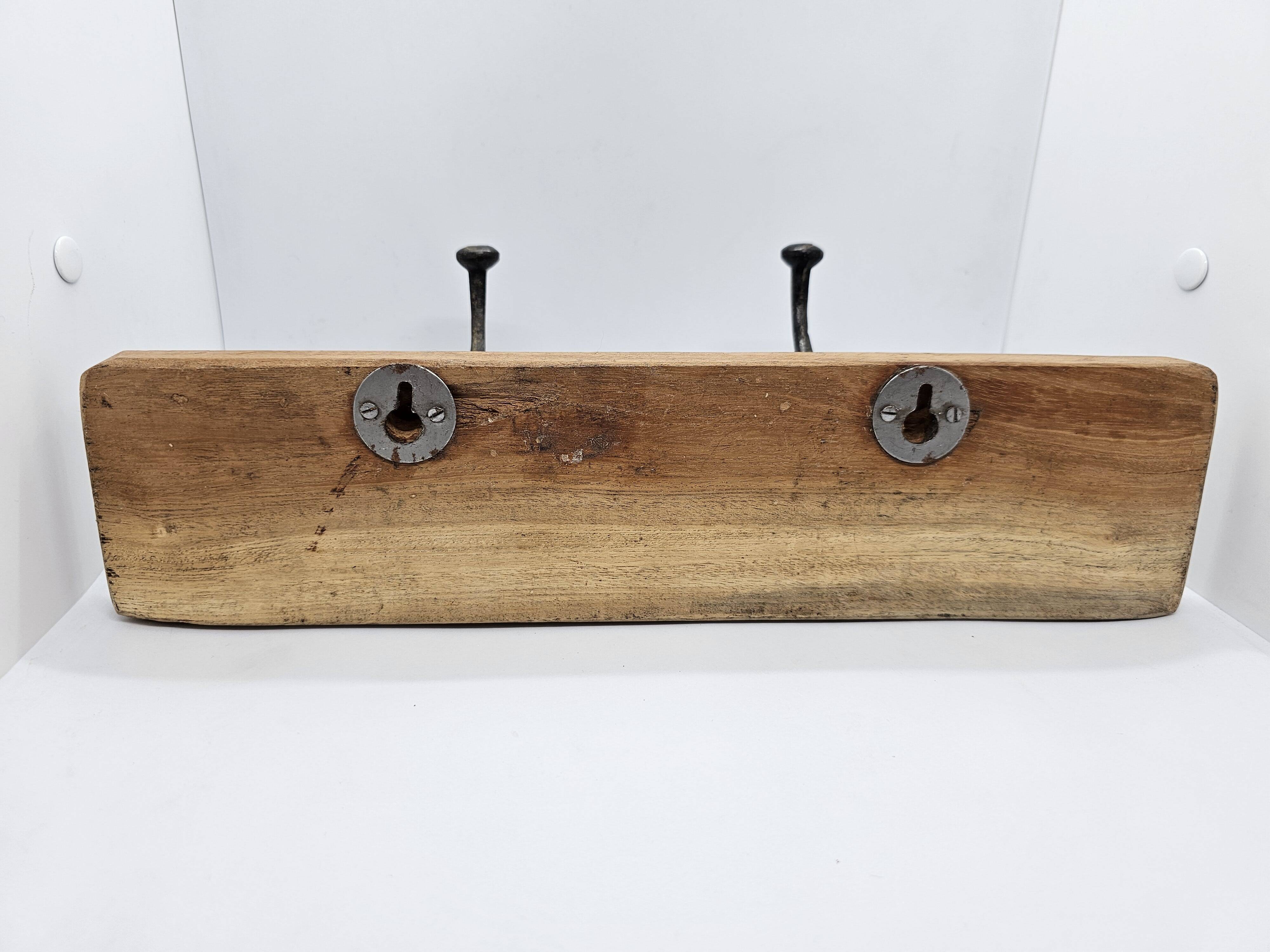Solid teak coat hook with 2 double cast iron hooks