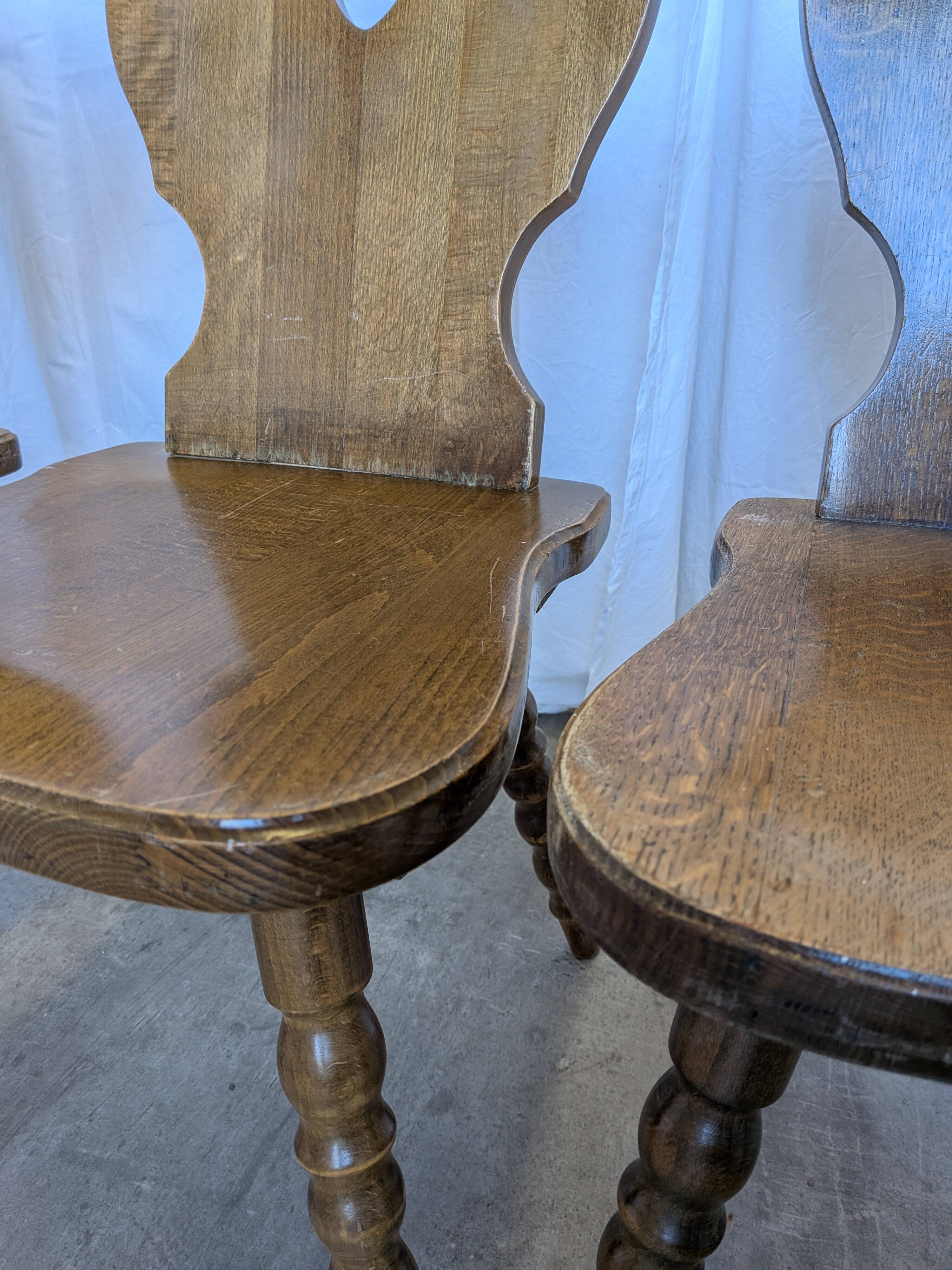 Set of 4 Vintage Tyrolean Heart Cutout Wooden Dining Chairs