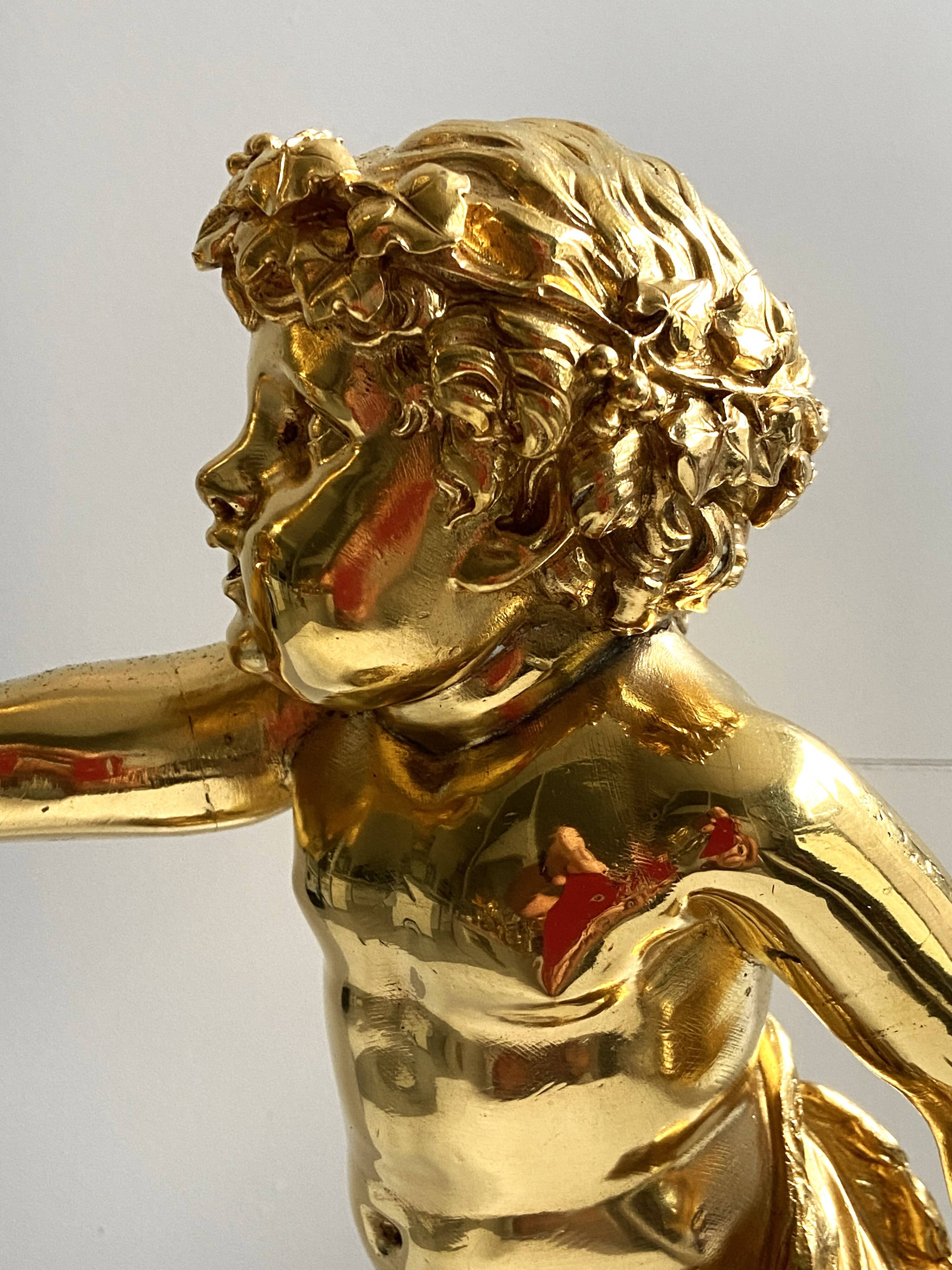 Sculpture, torchère "Jeune satyre" en bronze doré d'après Clodion