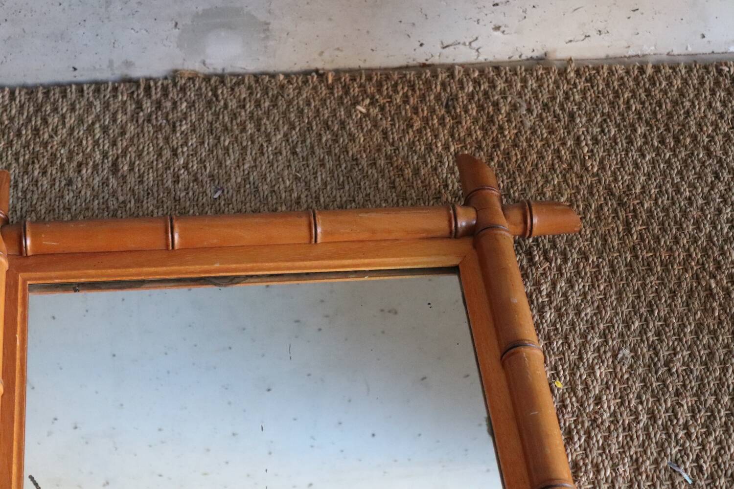 Antique cross mirror, turned wood, bamboo style