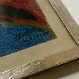 Vintage pastel cubist still life painting under glass and signed from 1967.