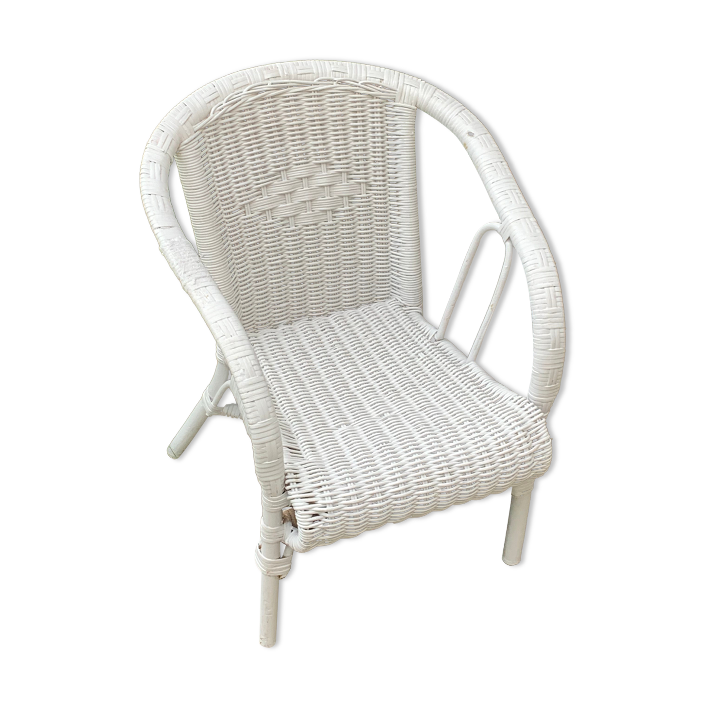 Fauteuil enfant en osier blanc vintage