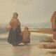 Ancient painting of a winter scene, oil on canvas, Northern Europe, 800s.