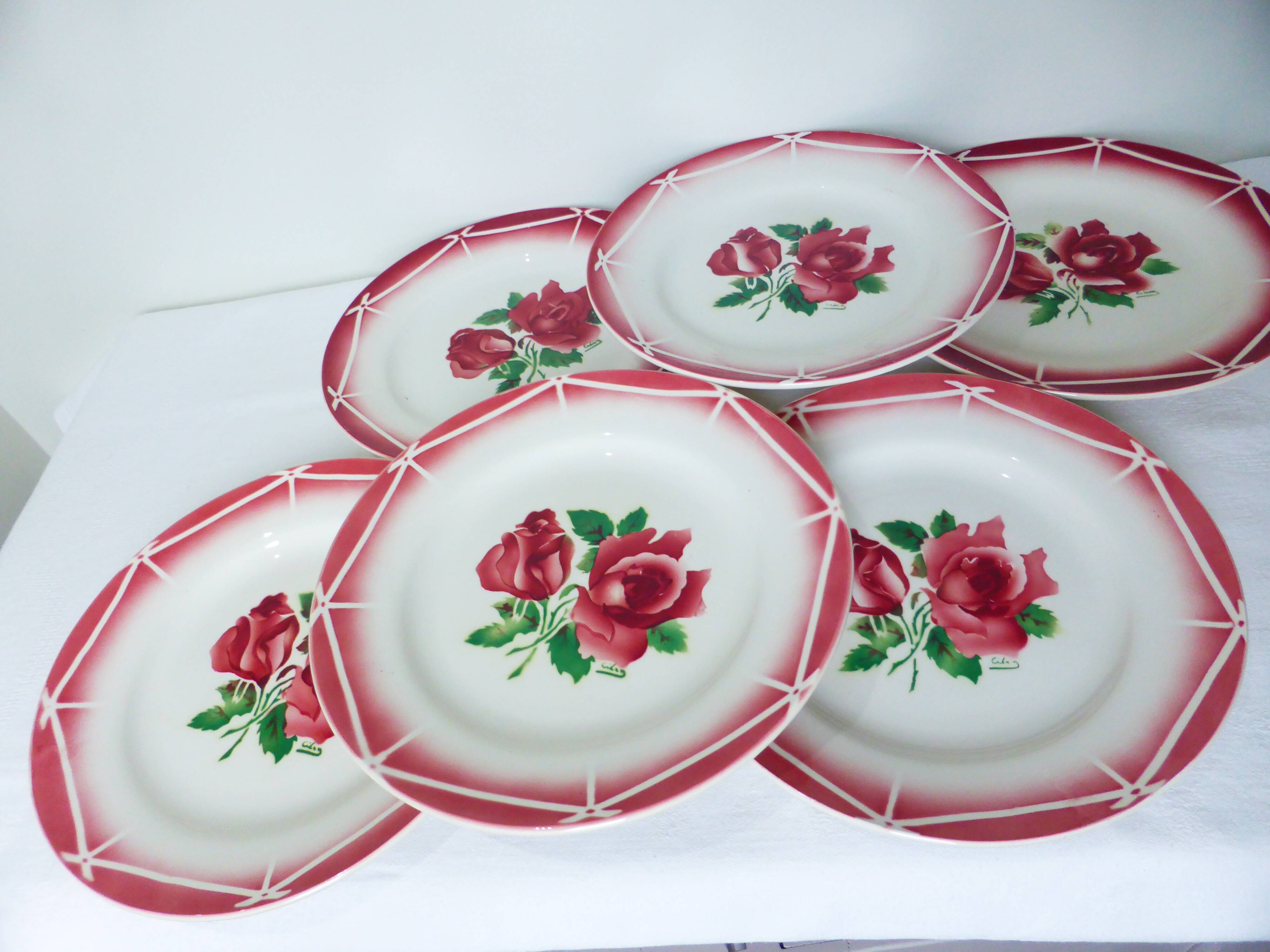 6 assiettes plates vintage de Digoin Sarreguemines modèle Cibon 210365
