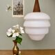 Vintage Scandinavian pendant lamp in teak and opaline
