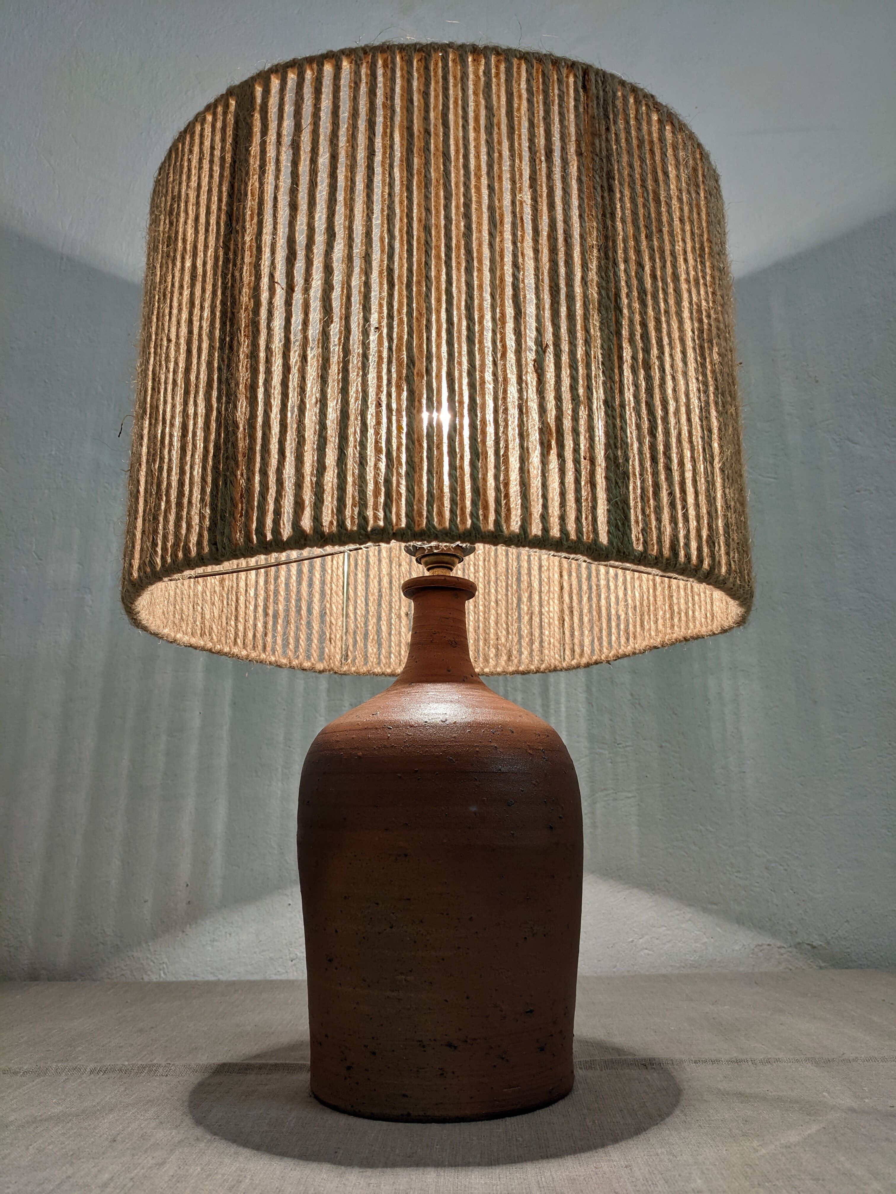 Vintage stoneware lamp and jute rope