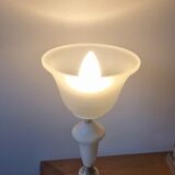 Neo-Empire style table lamp in alabaster and brass - V-shaped tulip shade