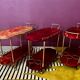 Cherry-red bar cart by Aldo Tura, Italy, 1960s, Hollywood Regency