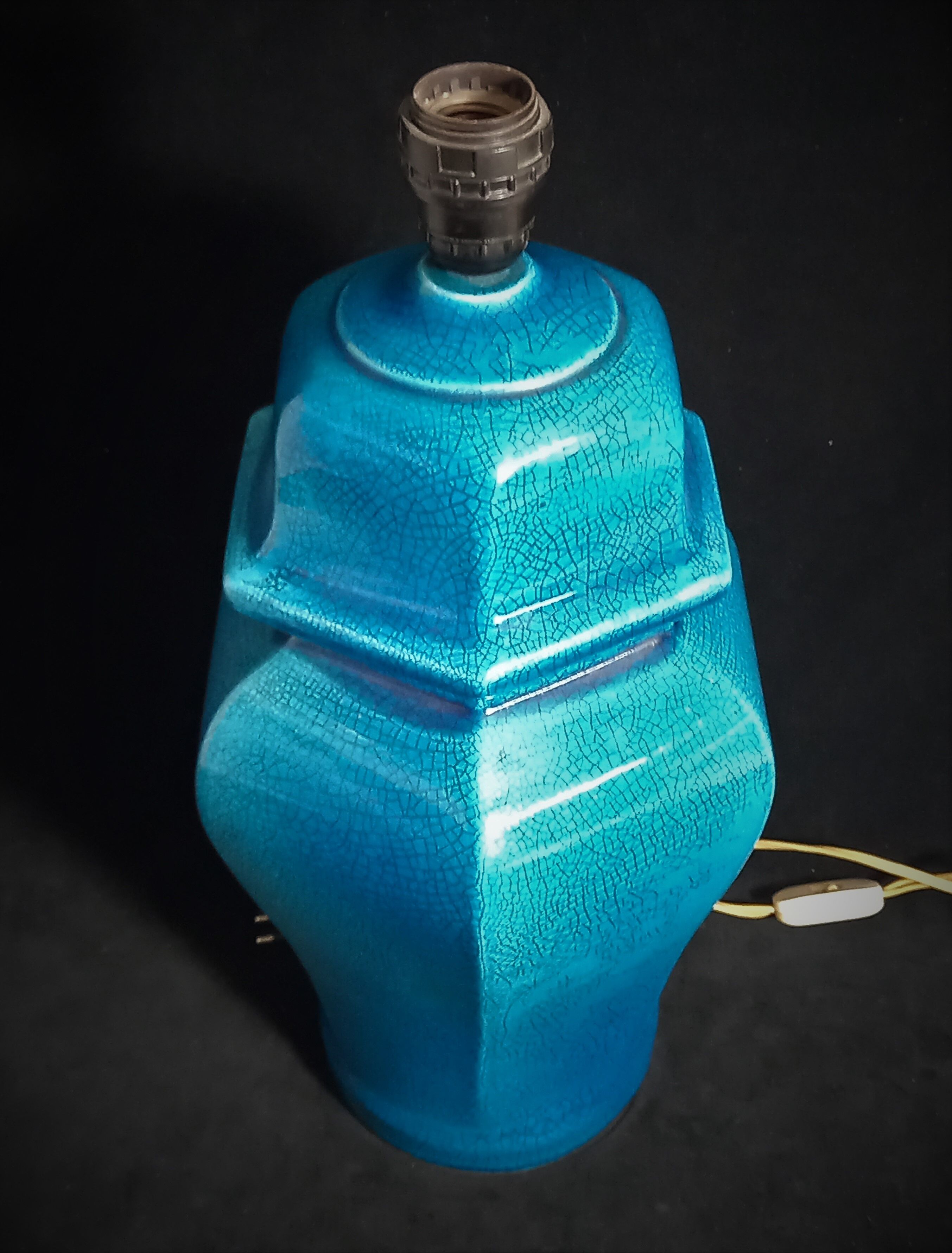 Table lamp foot in cracked turquoise earthenware