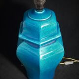 Table lamp foot in cracked turquoise earthenware