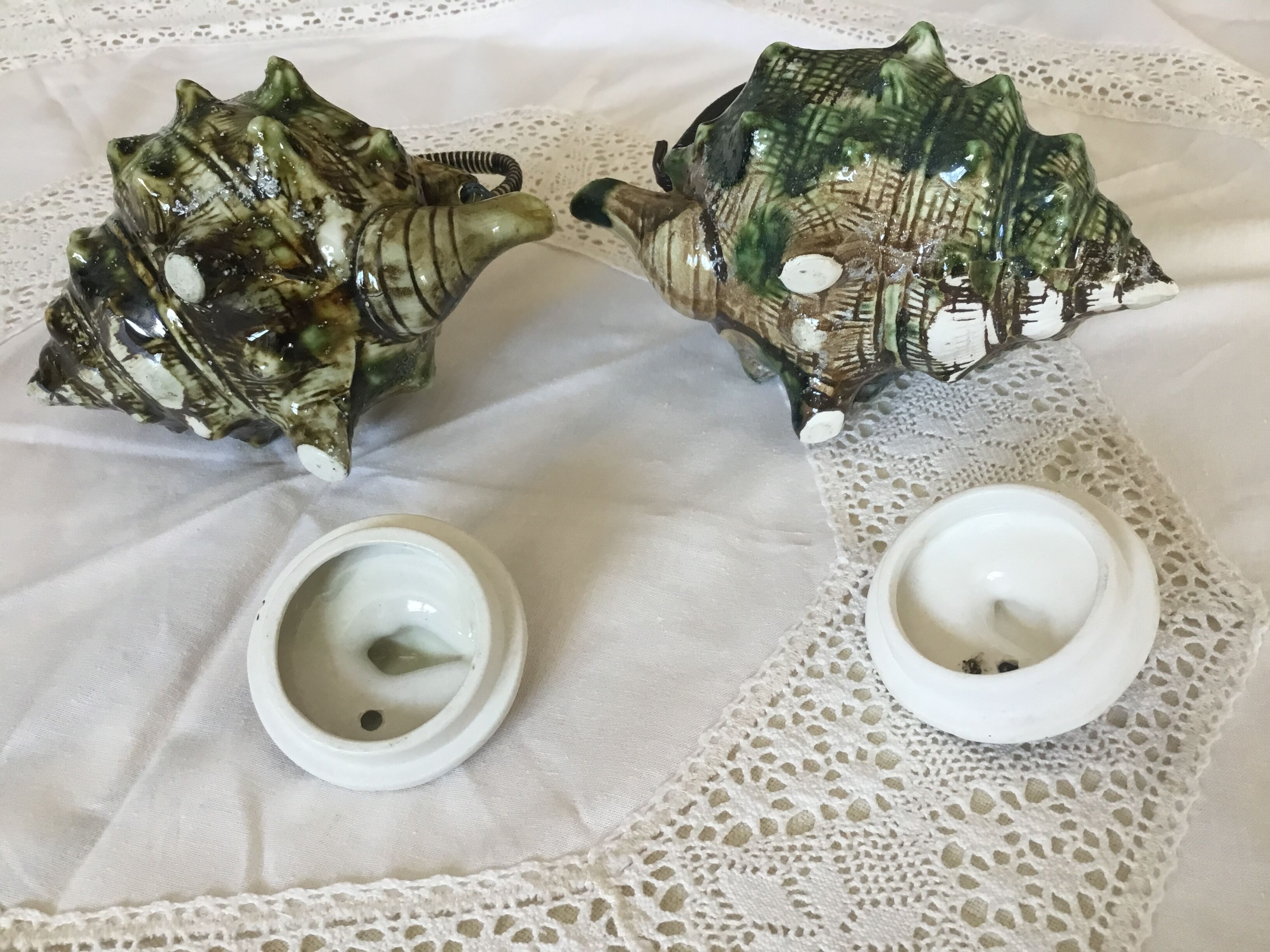 Vintage ceramic teapots barbotine style