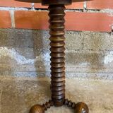 Sellette table appoint brutaliste bois tourné pieds tripodes